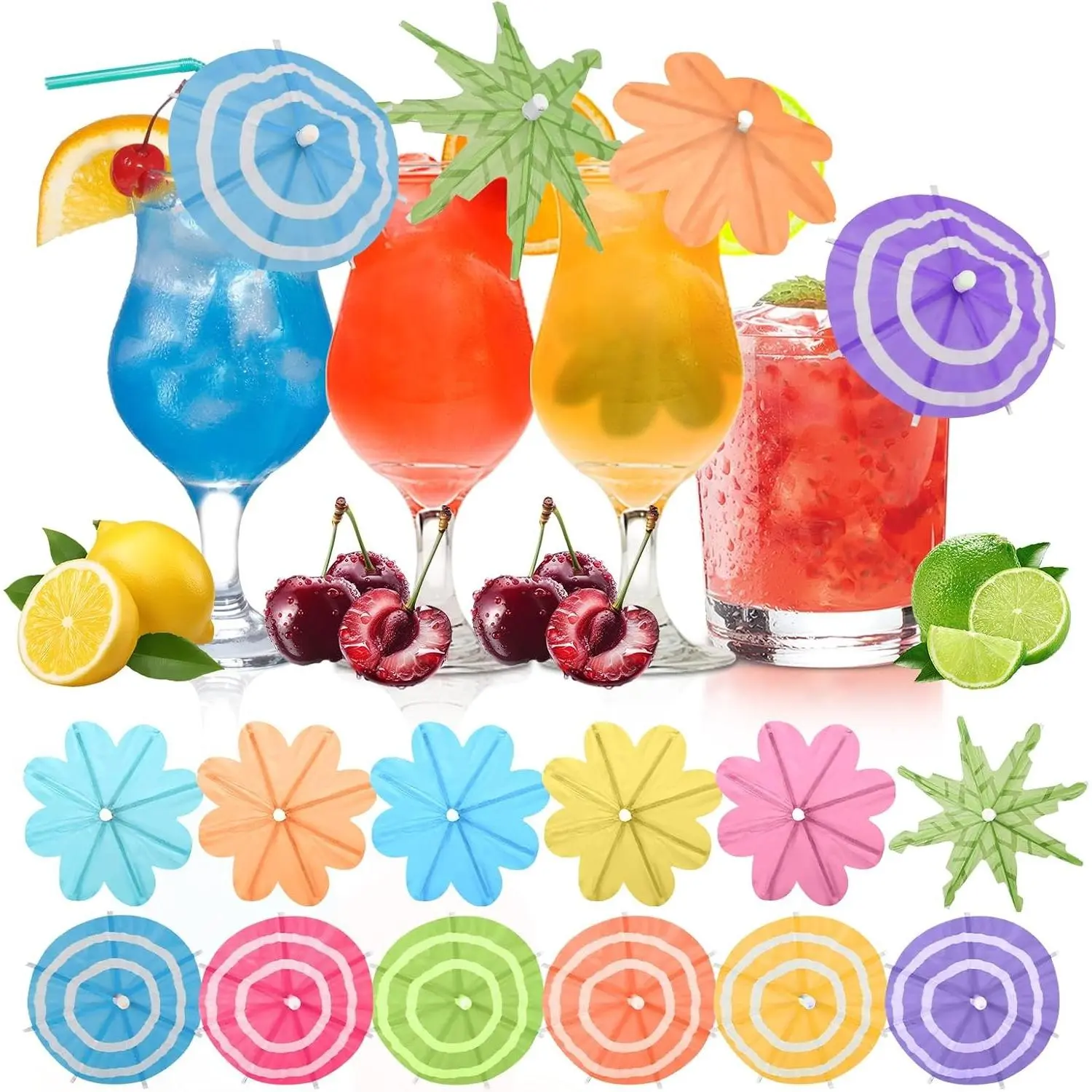 150 PCS 3-Style Tiny Cocktail Umbrella Picks, Mini Drink Toothpicks, Paper Parasols for Tropical Tiki Hawaiian Luau Party Garnish, Beverage Sticks, Cupcake Toppers
