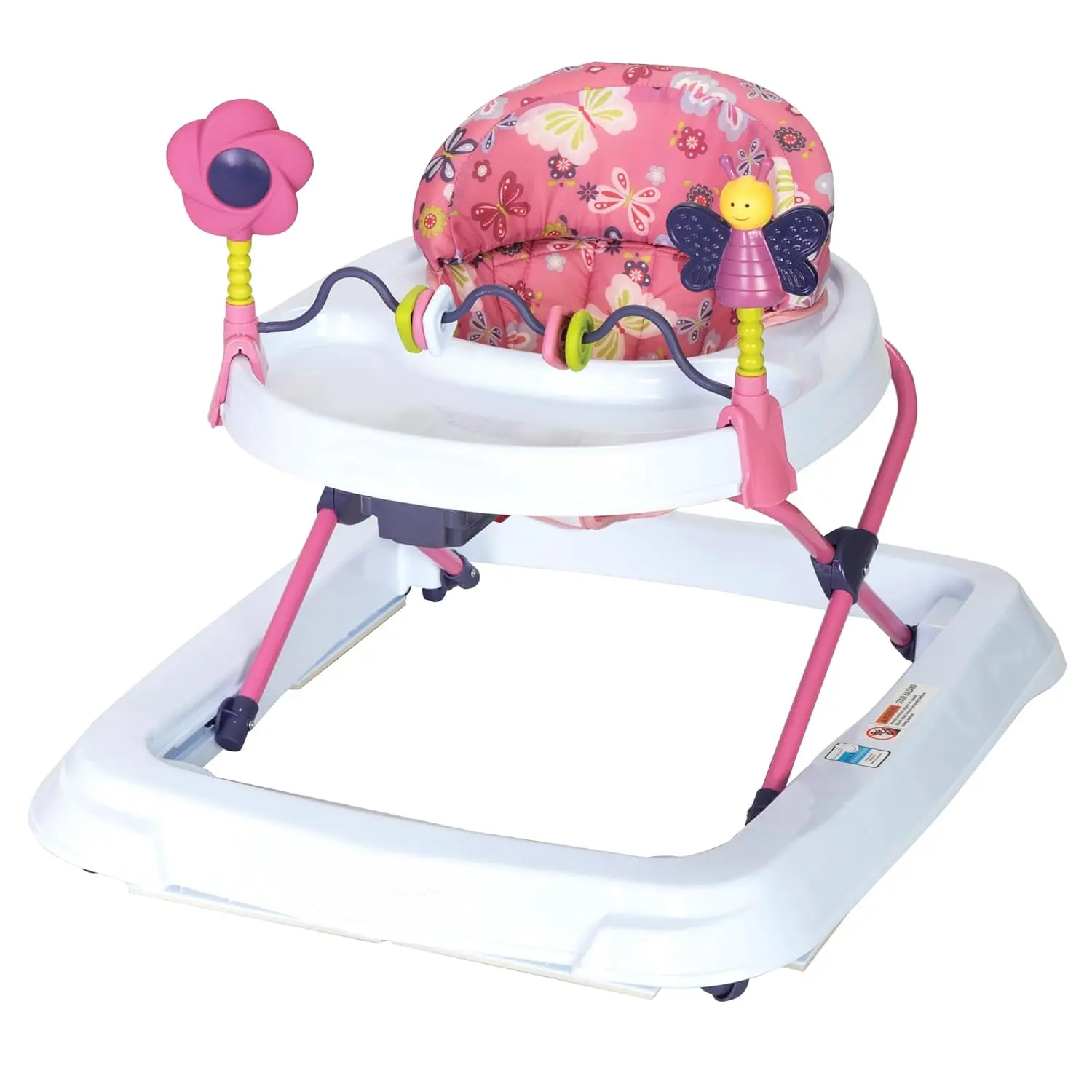 Activity Walker with Removeable Toy Bar, Multi-Directional Front Wheels, Tray, Adjustable Height and Flat Fold Frame  Storage, Ages 6 Months +, Emily Pink