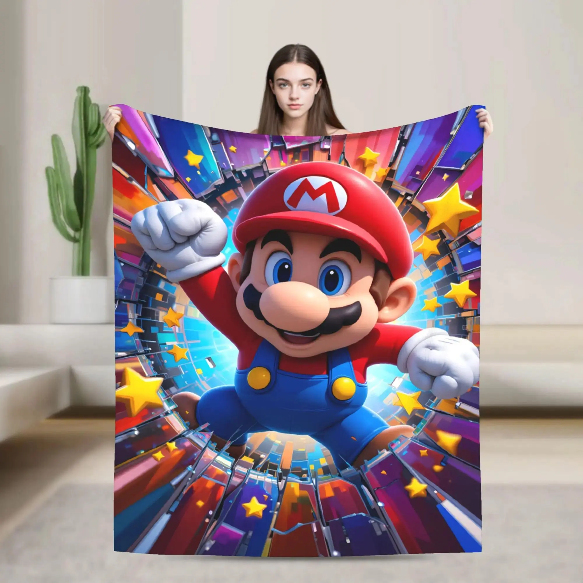 Anime Super Mario Bros 3D Cartoon Flannel Throw Blanket, cooling blankets cooling blanket blankets quince bedding, Warm Soft Plush Multi-Size Blanket Travel Bedroom Sofa Cover Bedspread Holiday Gift For Classic Video Game Anime Fans