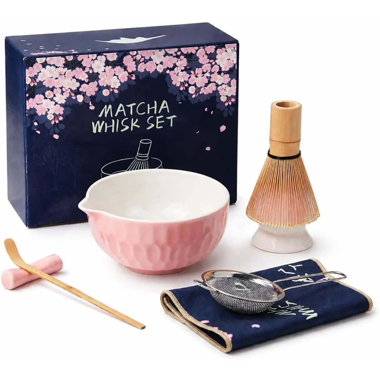 Matcha Whisk Set – Ceramic Matcha Bowl with Pour Spout,  Whisk, Whisk Holder, Scoop, Sifter –  Matcha Kit for Beginners ()