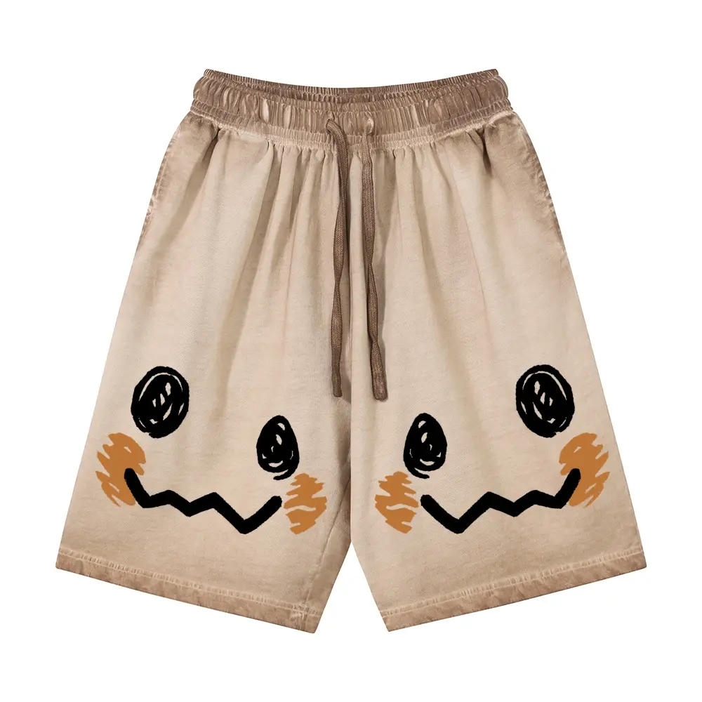 Unisex Minimalist Doodle Blush Smiley Face pocket Graphic Gradient Washed Shorts Personalized Pattern Y2k Clothing Gradient Washed Shorts,Women's Clothing, Menswear, Vintage Style,Summer Casual Oversized