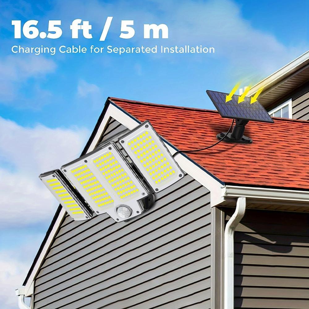 Outdoor Solar Light with Motion Sensor, Remote Control, 3 Modes, 3 Heads, Water Resistant, Solar Powered Spotlight, Ideal for Yard, Garage, Porch, Garden