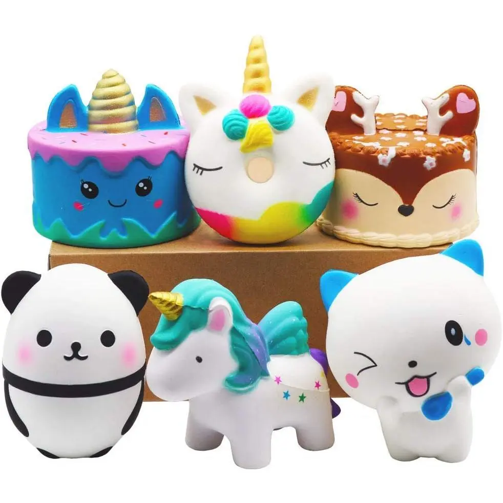 6 Pcs Squishies Toy Jumbo Slow Rising Horse, Cake, Donut, Panda, Spoon Cat Set for Kids Party Favors Stress Relief Toys