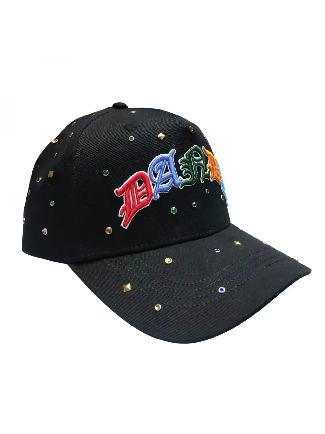 Dandy Hats Original Cap |   Black Snapback |   Multicolor Embroidery with Rhinestones and Interior Suede | Embroidered Snapback Hat