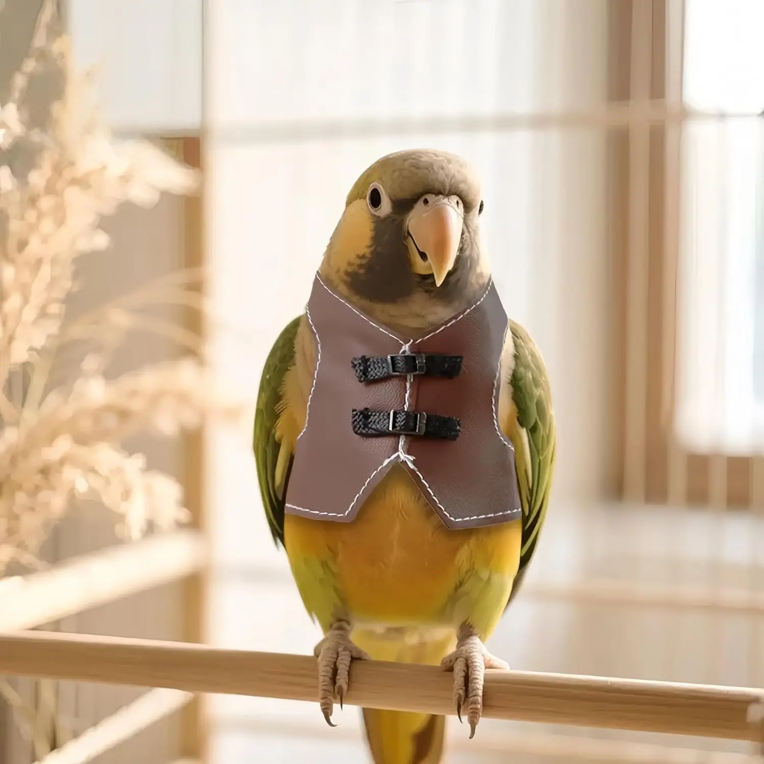 Bird Clothes Parrot Leather Jacket Bird Costume Cosplay Photo Prop Parrot Apparel for Eclectus Budgerigar African Greys Parakeet Conure Cockatiel Love Birds Cowboy Style Brown M