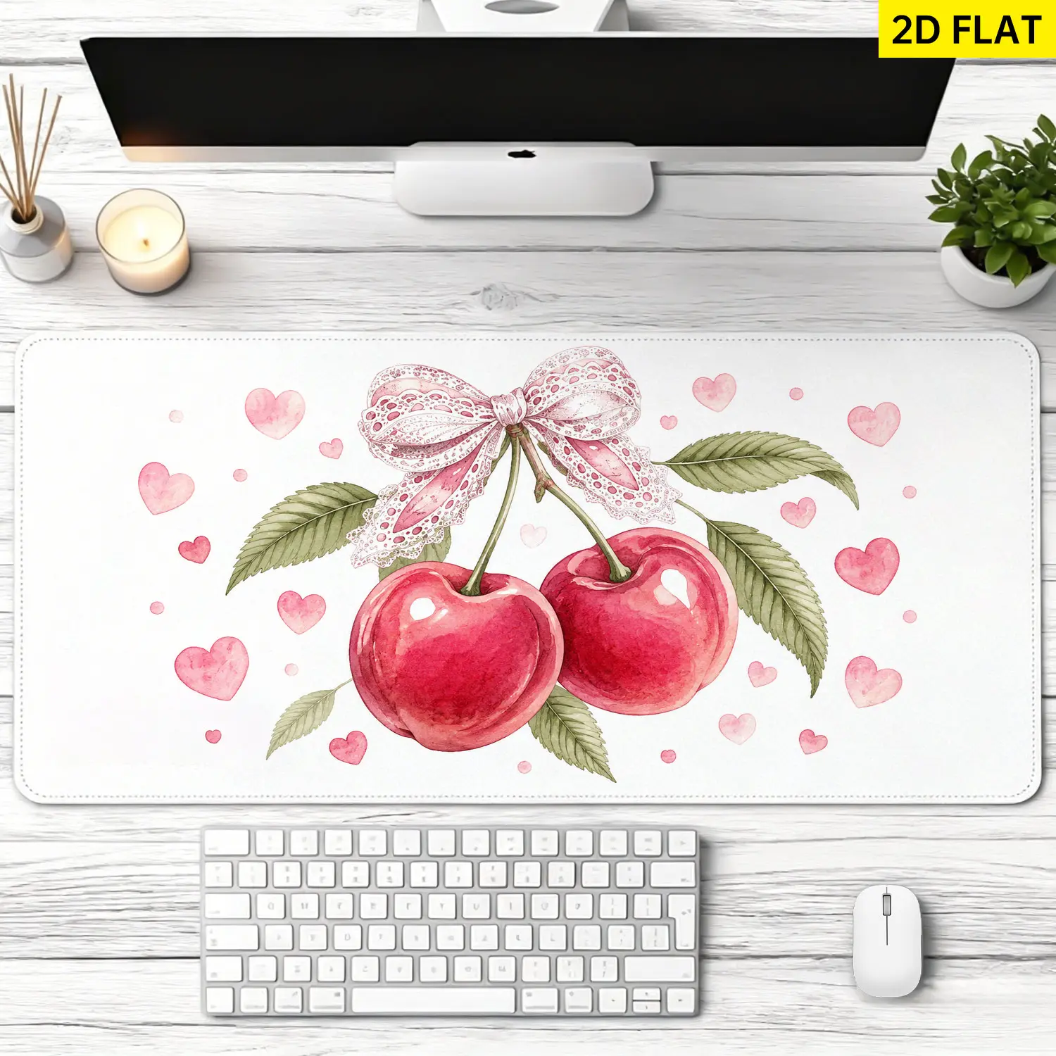 Extra Large cherry and lace bow pattern Mouse Pad,Non Slip Rubber Pad,Desktop Decoration Drotection Pad,Washable,Lock Edge Multi Size,Premium Multipurpose Mousepad For Home,Office,Gift for Family and Friends