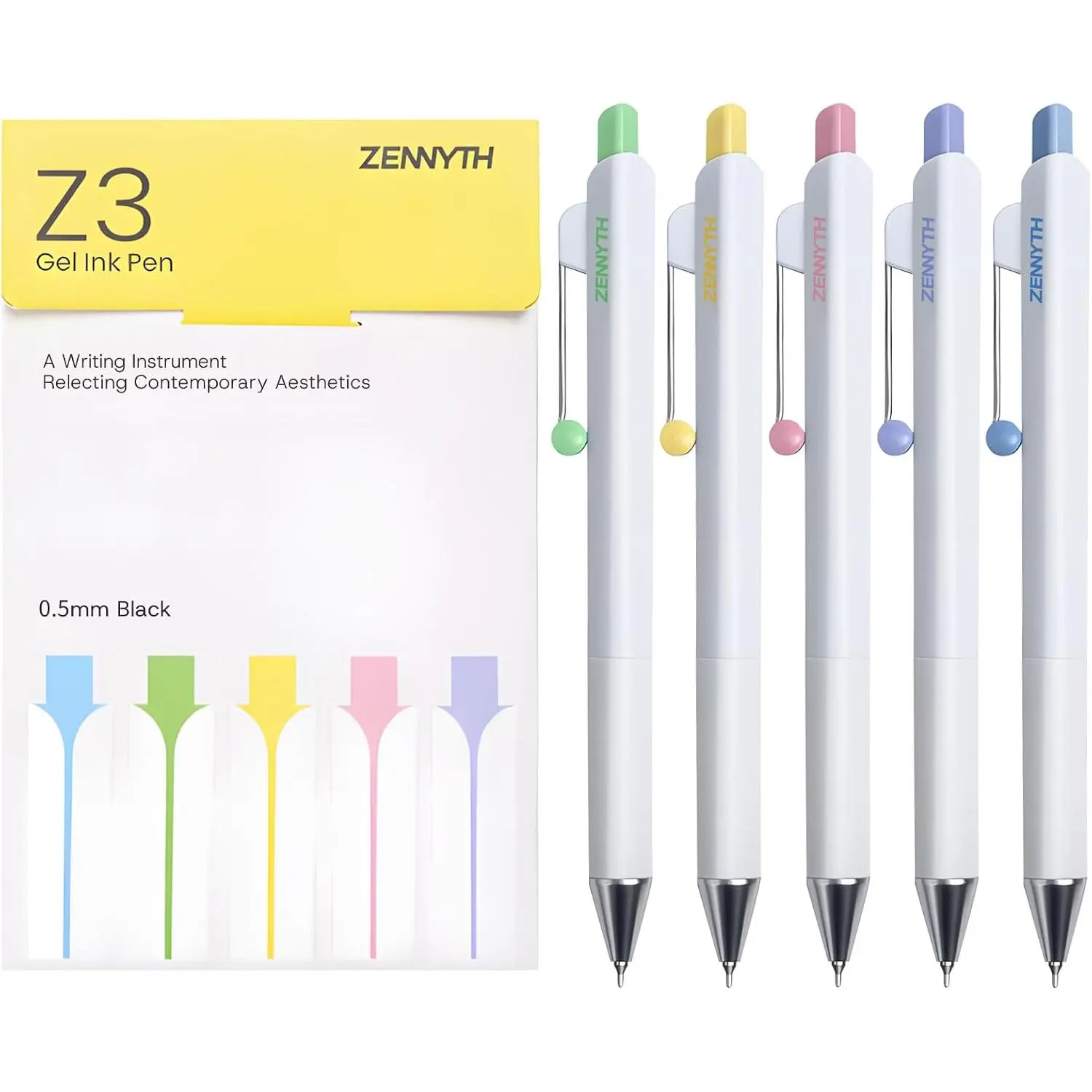 5-Pack Gel Pens, 0.5mm Fine Point Black Ink Retractable Pens with  Barrel, Smooth Quick-Dry Writing Pens for Journaling, Note-Taking, Office & School Supplies (5-Pack Z3 Classic White)