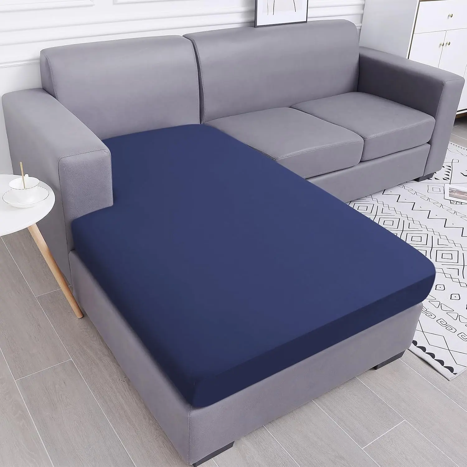 Navy Stretch L-Shape Chaise Sectional Couch Cover - 92% Spandex Blend Durable Slipcover Set, Waterproof, Non-Slip Full Protector for Families with Kids, Machine Washable, Hang Dry Cushion Cover, Sectional Couch Covers