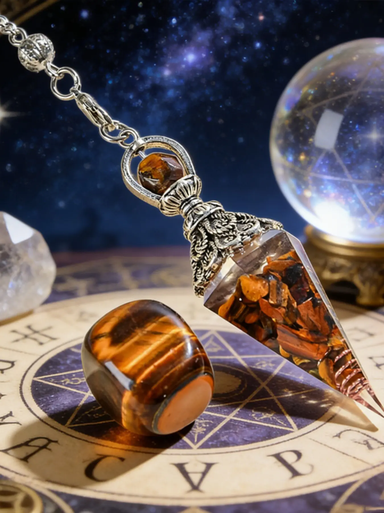2pcs Tiger Eye Crystal Pendulum Set, Spiritual Pendant, Crystal Jewellery, Divination Tool, Yoga Meditation Gift, Courage and Wealth Symbol, Perfect Friend Gift, Ramadan, Easter