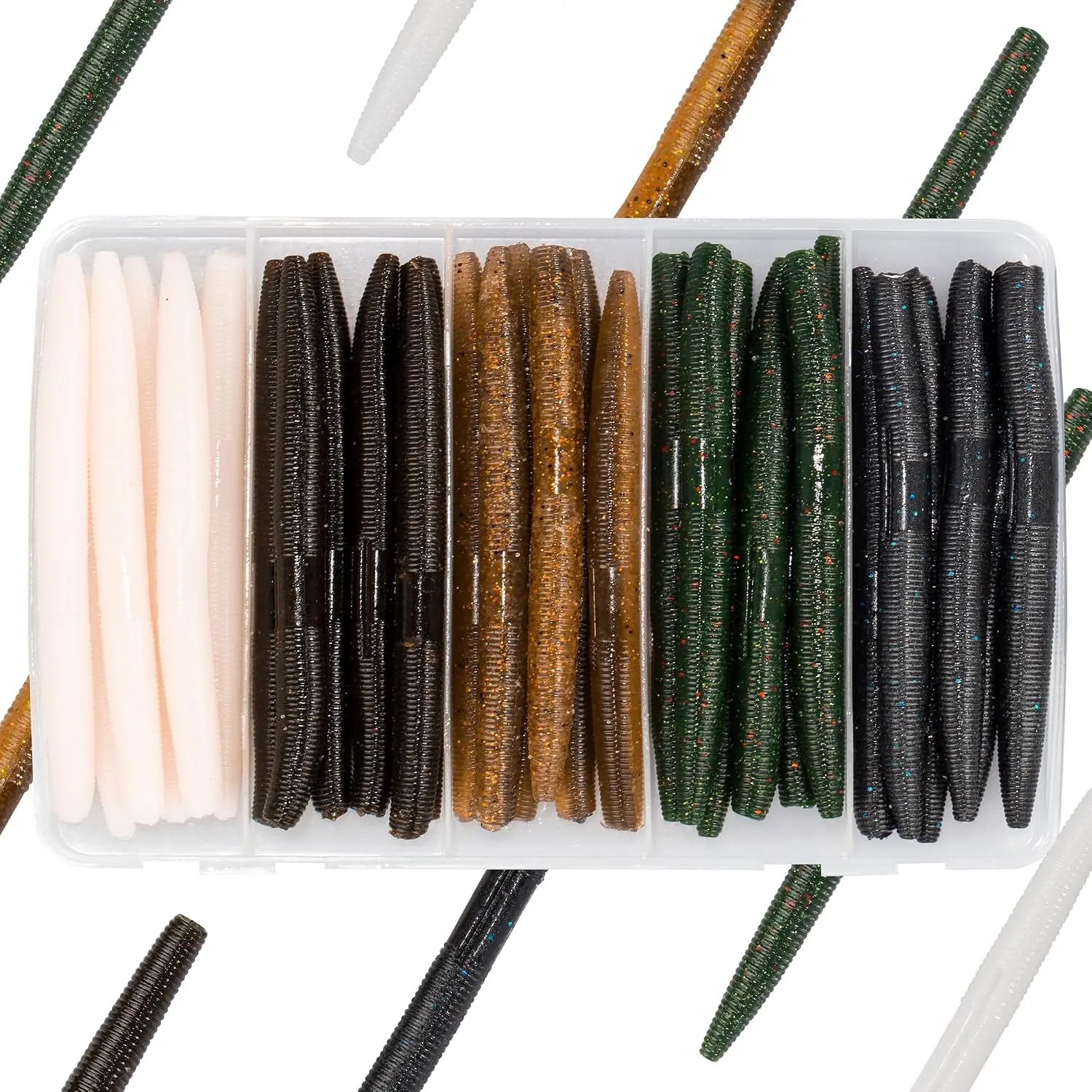 4"/5" Senko Worms Kit, Salt Impregnated Soft Plastic Lures | 30/50/78/100 Wacky Worms for Bass Fishing, Freshwater & Saltwater Applications
