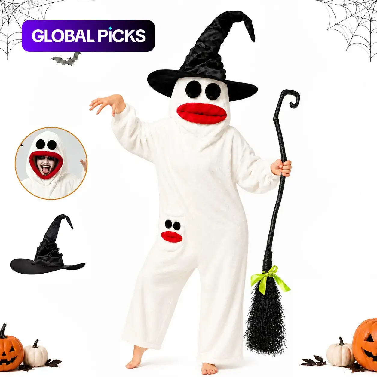 Halloween Ghost Plush Wearable Prop Set, Includes Witch Hat, Fun Spooky Ghost Hooded Party Costume Accessories, Soft Funny Mascot #GLOBAL PICKS