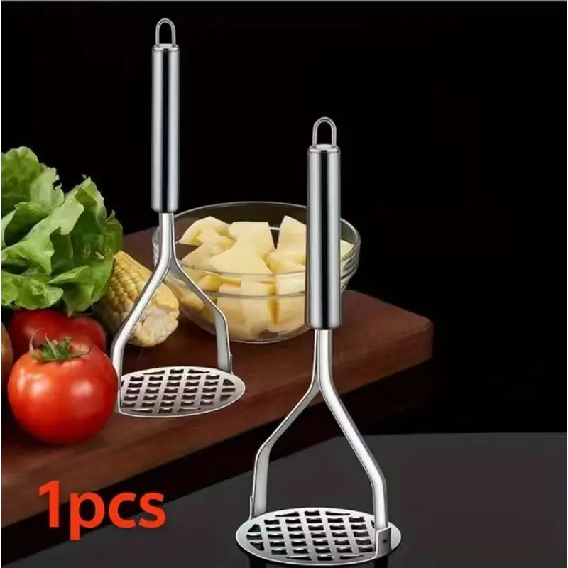 1pcs multifunctional stainless steel potato masher-hand-held kitchen tool, durable fruit tool utensils, making perfect mashed potatoes, vegetables and fruits easily.