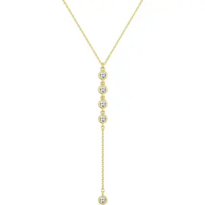 Lariat Gold Necklace for Women, Dainty Long Necklace 14k Gold Plated/Silver Y-Shaped Pendant Necklace Trendy Layered Cz Beaded Chain Drop Necklaces Simple Gold Jewelry For Women Gift