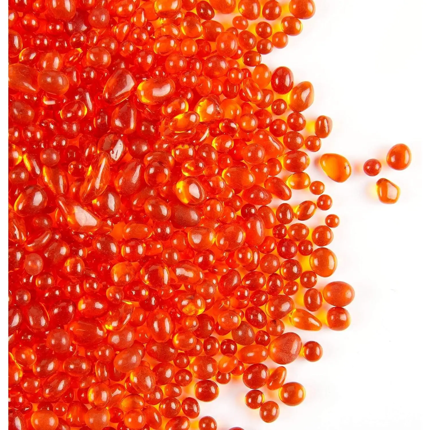 High Luster Round Fire Glass Stones,Glass Marbles Pebbles,Glass Beads Gems for Fire Pit Vase Fillers Crafts Aquarium Garden Decoration,3-6mm,1-Pound Jar (Orange Red)