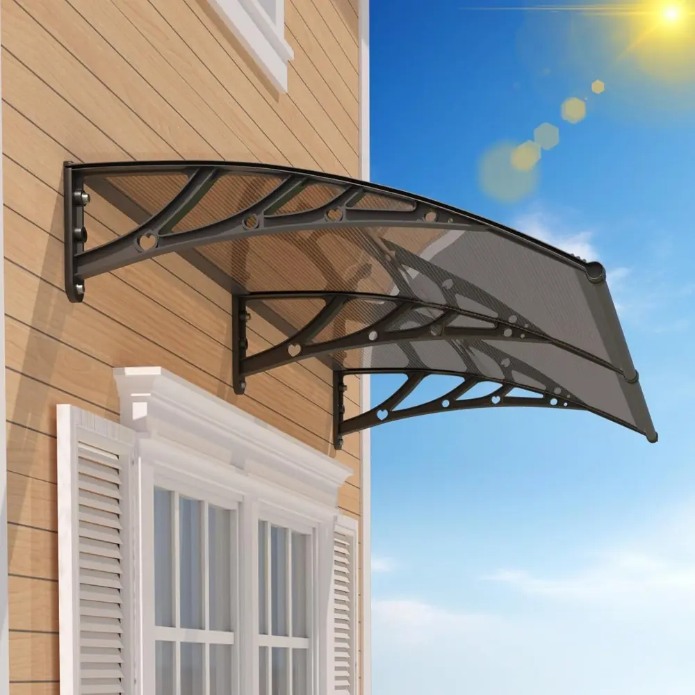Foldable Polycarbonate Window Awning 39.37×31.50 Inch, Uv Protection Waterproof Outdoor Sun Shade Canopy, Sturdy Sun Shelter Cover, Easy Installation Shading Awning for Front Doors, Windows, Yards and Coffee Shops Outdoor Use