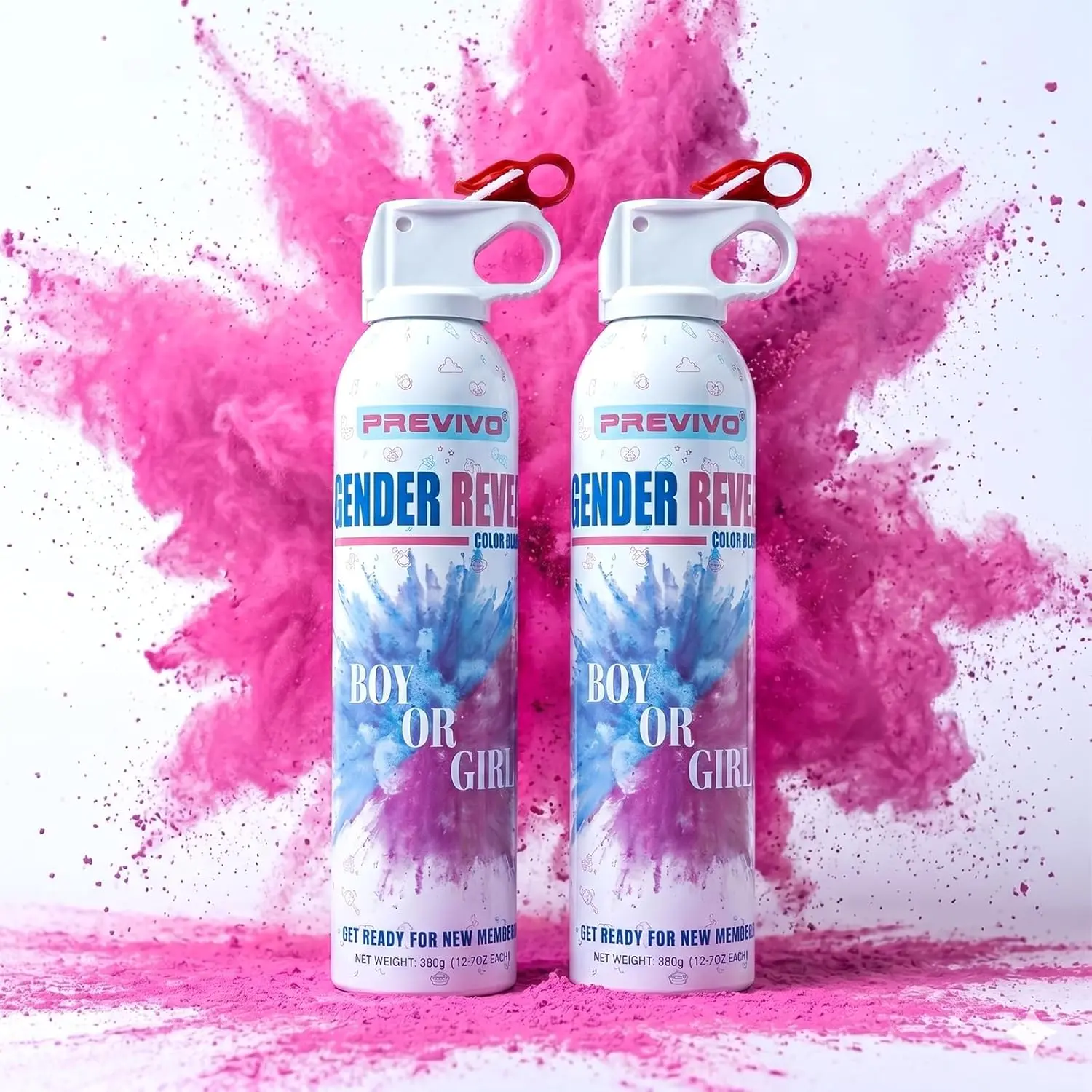 Previvo Large Gender Reveal Spray - 2 Pcs Colorful Smoke Bombs - 100% Biodegradable Powder Blasters for Gender Reveal Party Decorations - Baby Gender Reveal Fire Extinguisher Set(Pink)