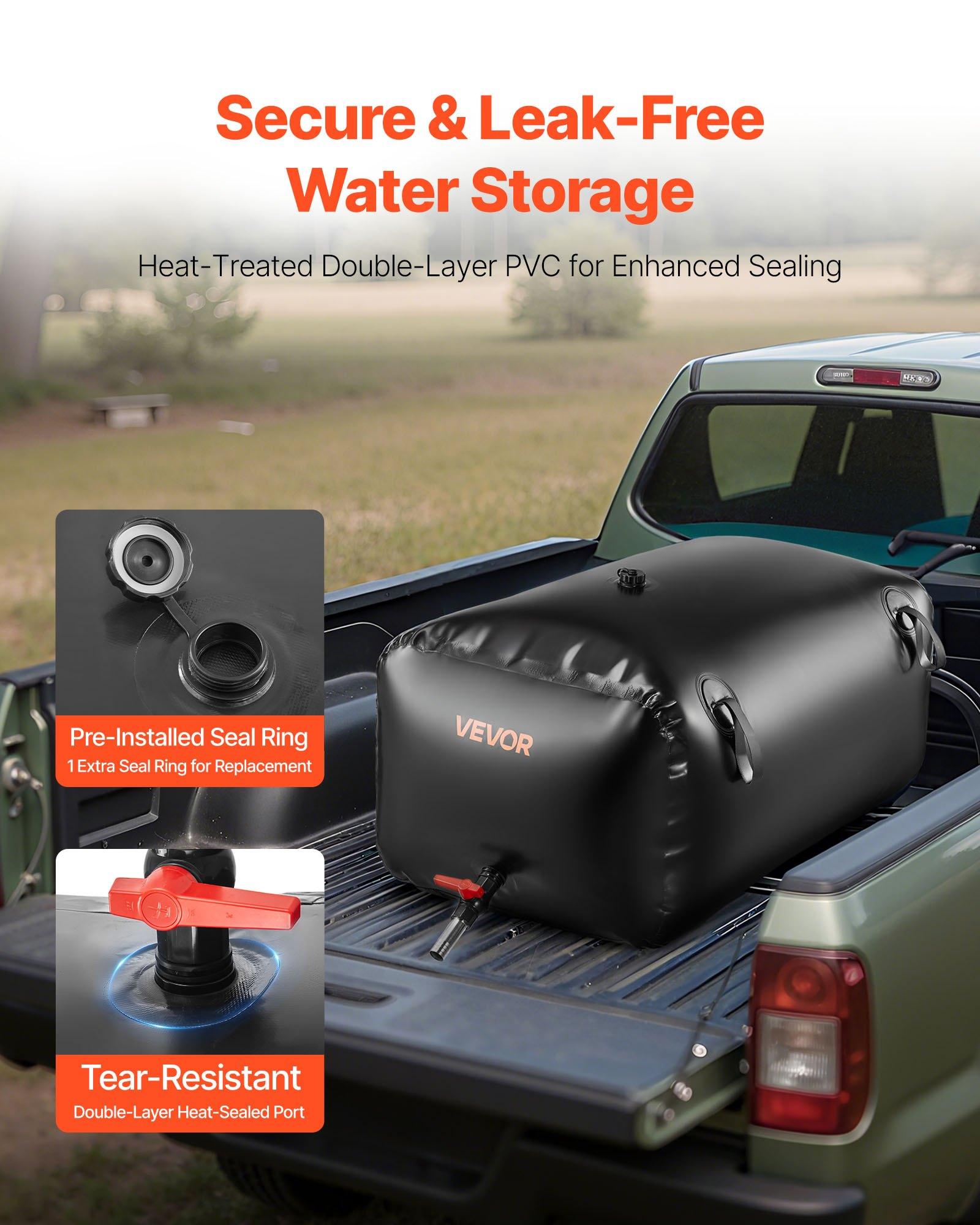 VEVOR Water Storage Bladder, 63.4 Gal Collapsible Water Storage Bag, Wear-Resistant 1000D PVC Soft Waters Bag, Leakproof Camping Tank Containers for Garden Irrigation RV Emergency Use, Black