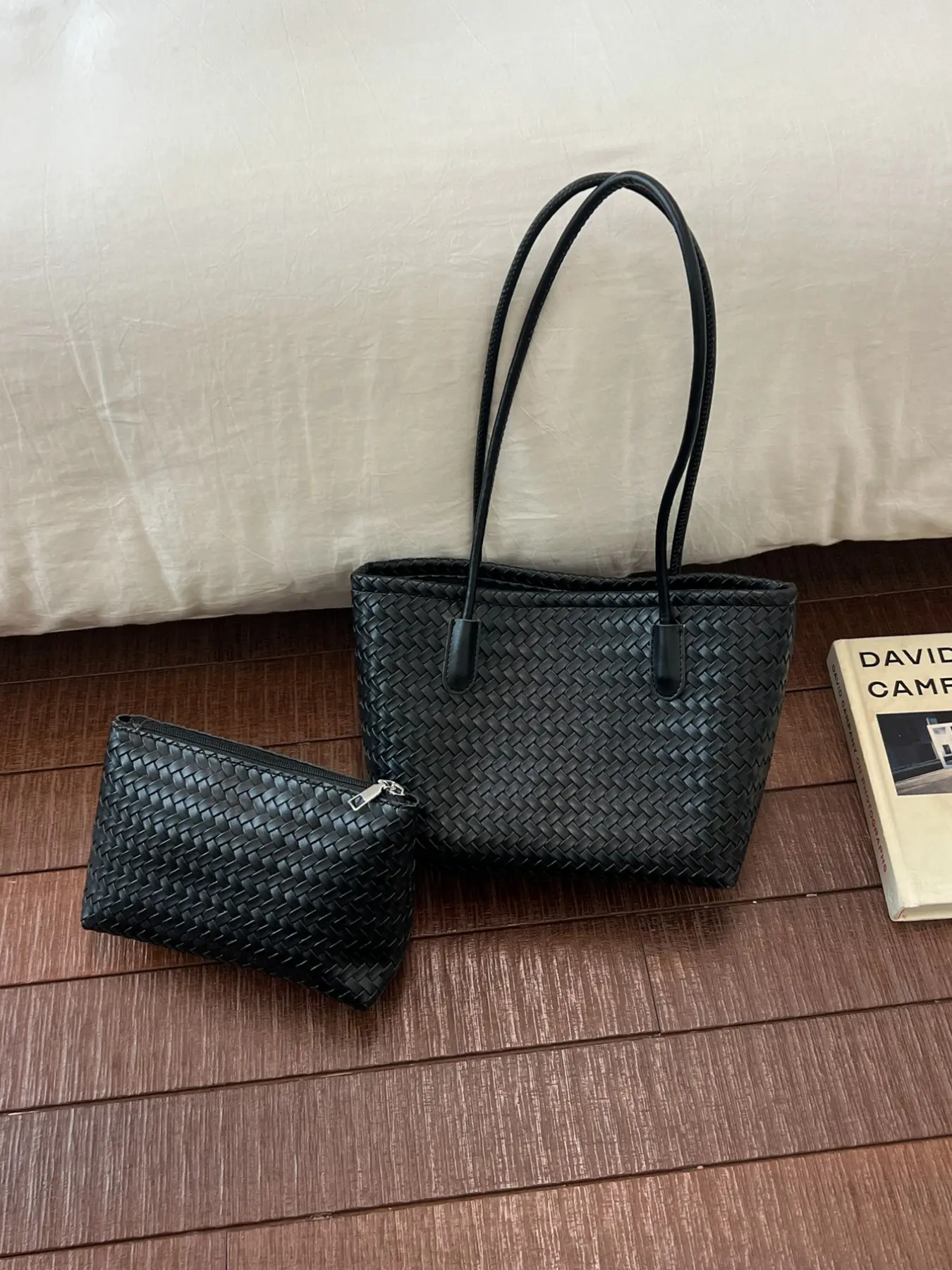 Two-Piece PU Tote Bag Set, Waterproof & Durable, Business Commute Style, Includes Small Pouch, Ideal for Office & Daily Use