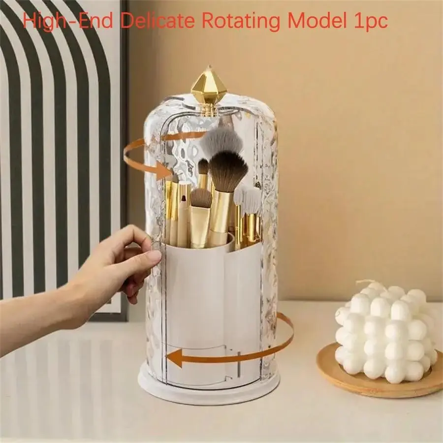 1pc Rotating Storage Box for Makeup Brushes - Makeup Cosmetic Dust-Proof Shelf for Dressing Table - Lipstick and Eye Shadow Cosmetic Storage Box