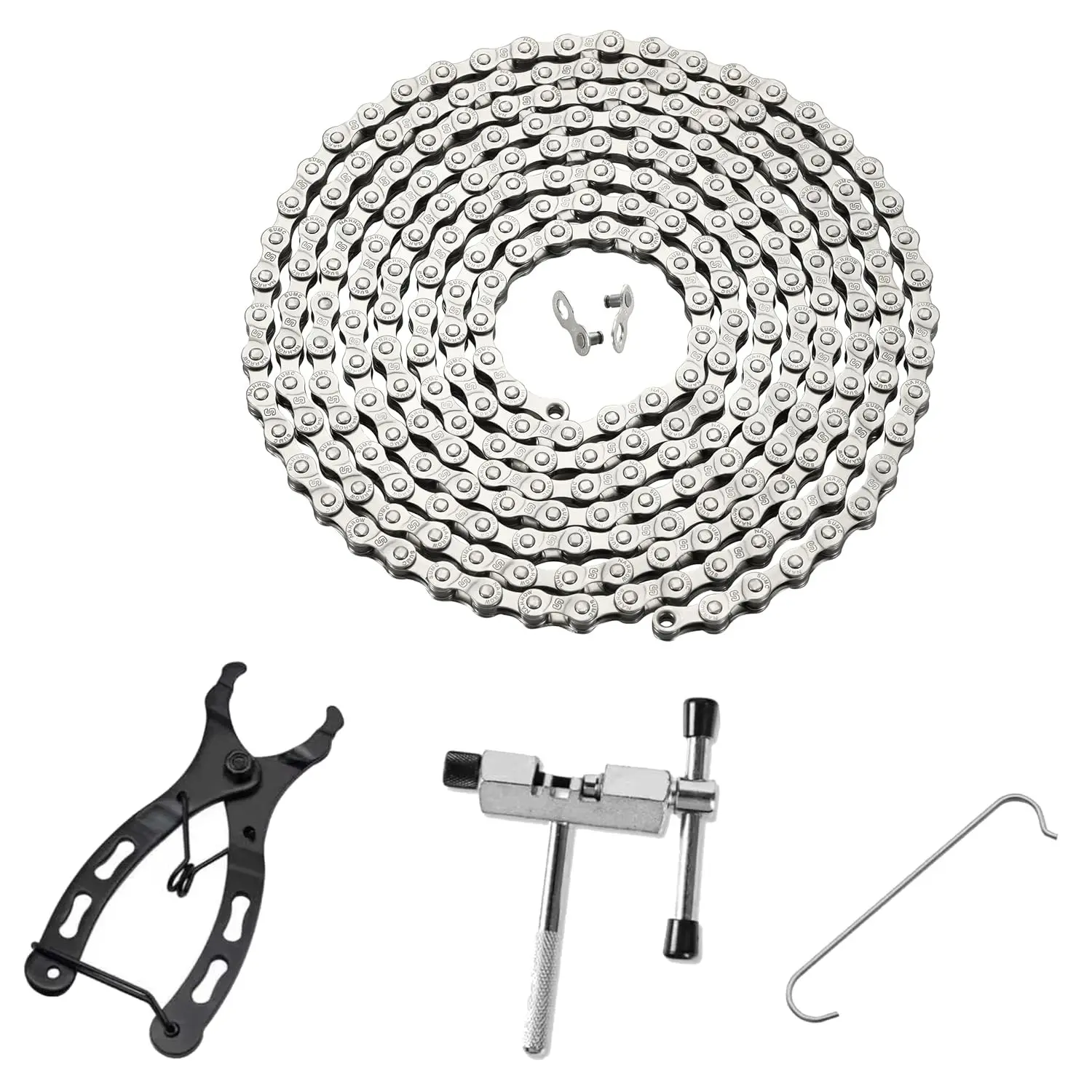 Bike Chain 6/7/8 Speed 126 Links Replacement Kit with Chain Tool for Hub Motor E-Bike Mountain & Road Bikes