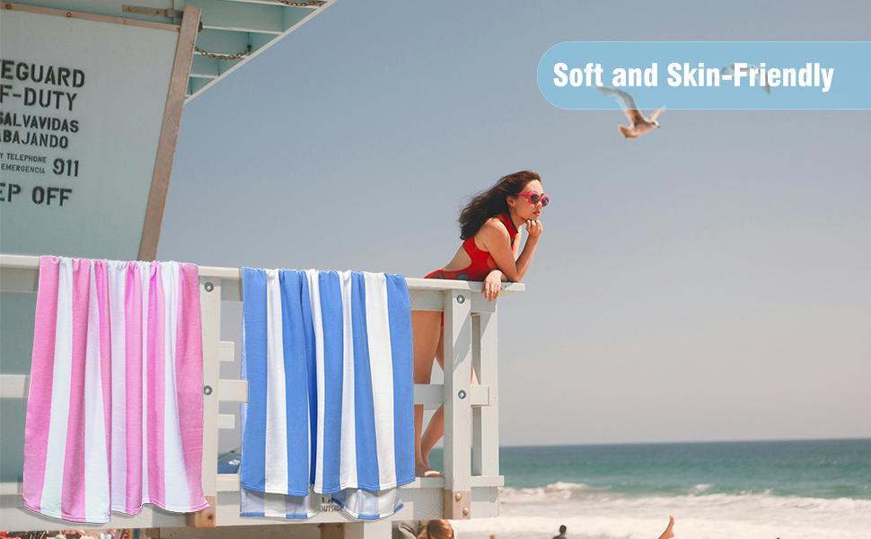 Large Oversized Beach Towel - Fluffy 31.5 x 71 Inch Plush Microfiber Pool Towel, Pink Striped Quick Dry Cabana Swim Towel Large Oversized Beach Towel - Fluffy 31.5 x 71 Inch Plush Microfiber Pool Towel, Pink Striped Quick Dry Cabana Swim Towel