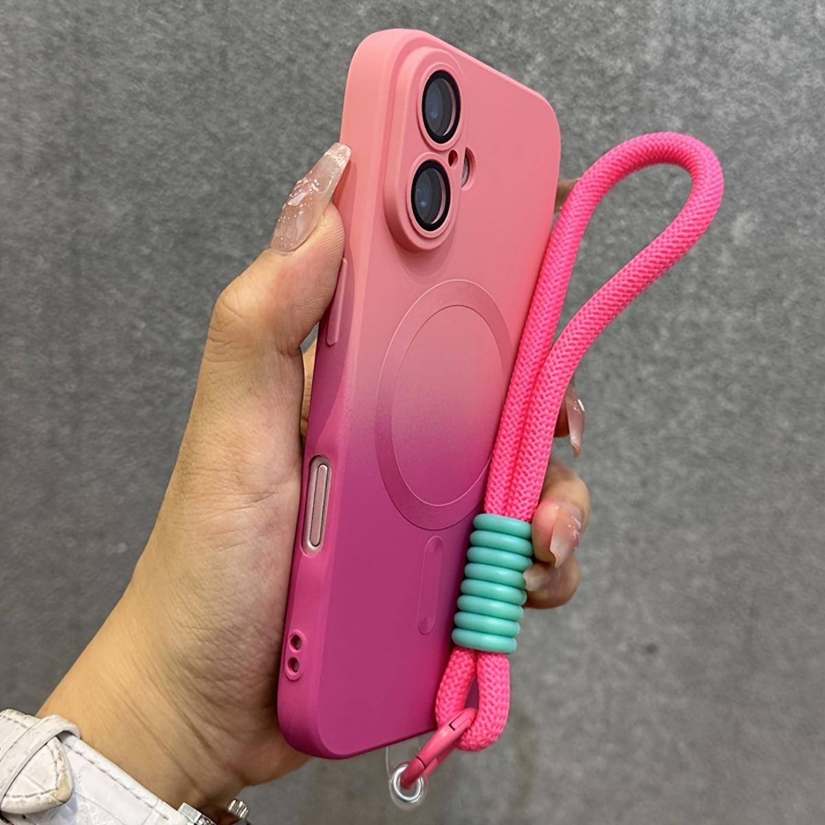 Phone case: Luxury Gradient Pattern Magnetic Wireless Charge Wristaband Strap Phone Case for iPhone 11 12 13 14 15 16 Pro Max Plus Soft Cover iphone 12