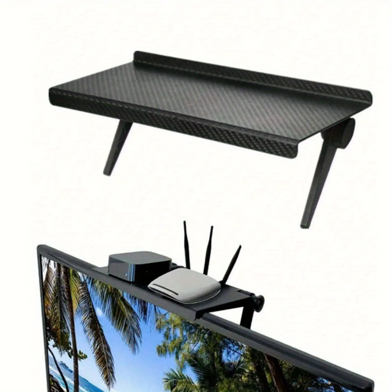 1pc Upgraded Punch-free, Adjustable TV Set-top Box Storage Rack, Computer Monitor Desktop Storage Rack, Home Office Media Box, Router Organizer, ABS Storage Rack, Organization