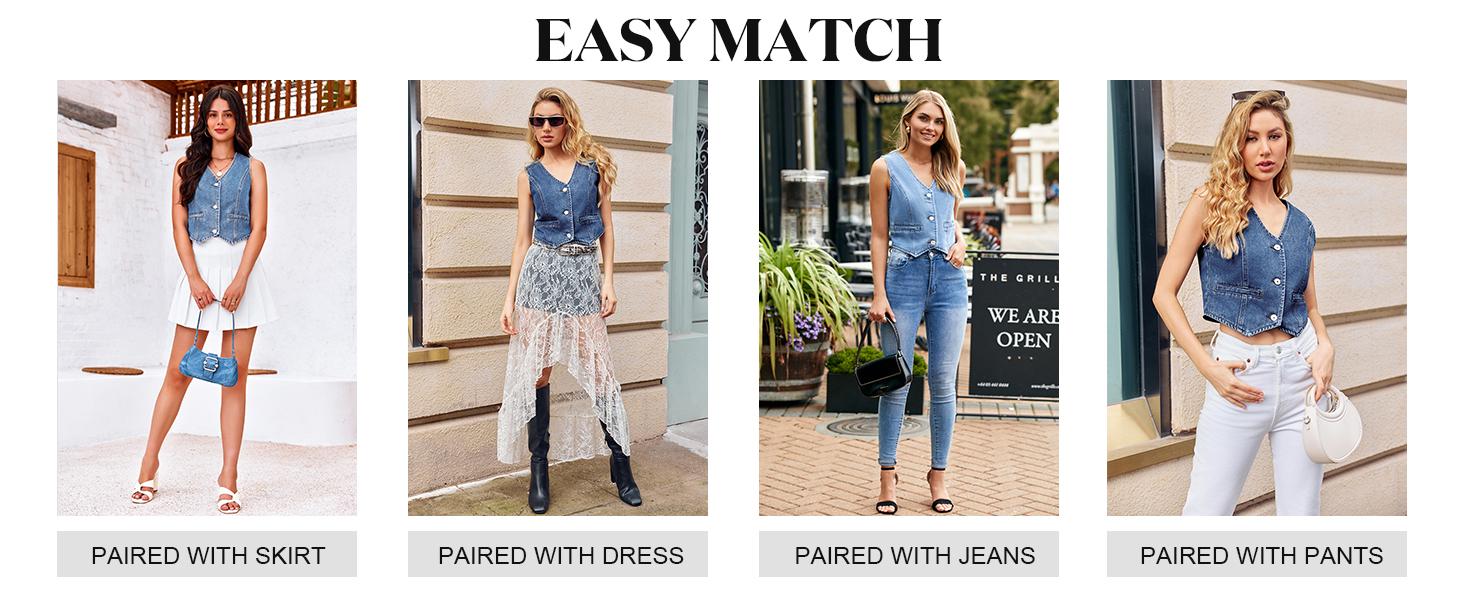 Imily Bela Womens Denim Vest Sleeveless V Neck Button Down Jean Waistcoat Jacket Y2K Summer Crop Tops