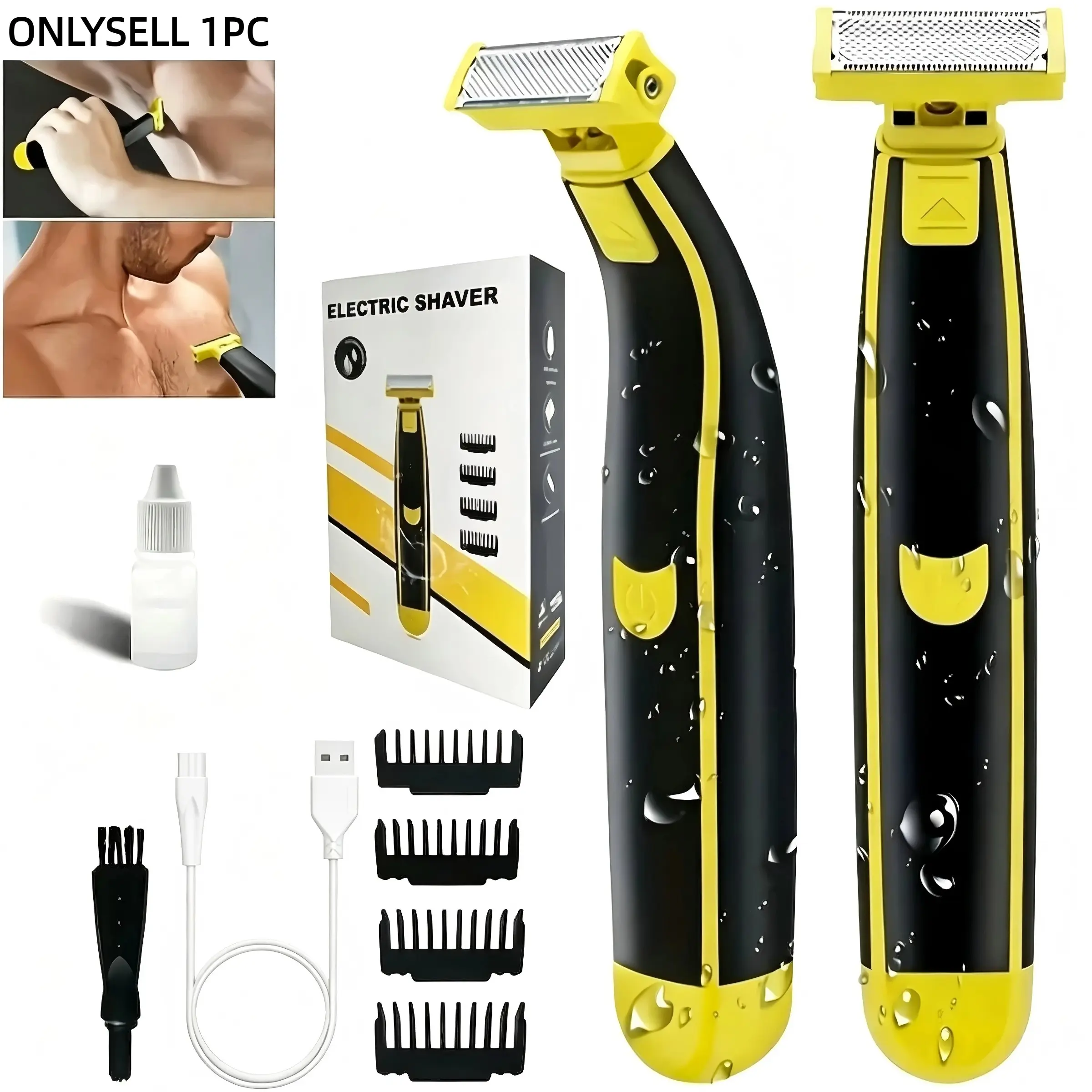 Men's Wet Dry Electric Shaver, 360° Beard Trimmer, 4 Replaceable Heads, Non-Slip Durable Design, USB Rechargeable, Perfect Gift