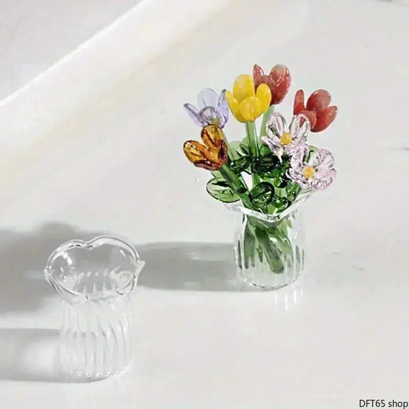 Handcrafted Mini Glass Artificial Flower Vase Set Transparent Smooth Glass Bottle Mixed Floral Ornaments Flexible Collocation Layout For DIY Bouquet Making Holiday Gift Wedding Event Tabletop Minimalist Decor Accessory