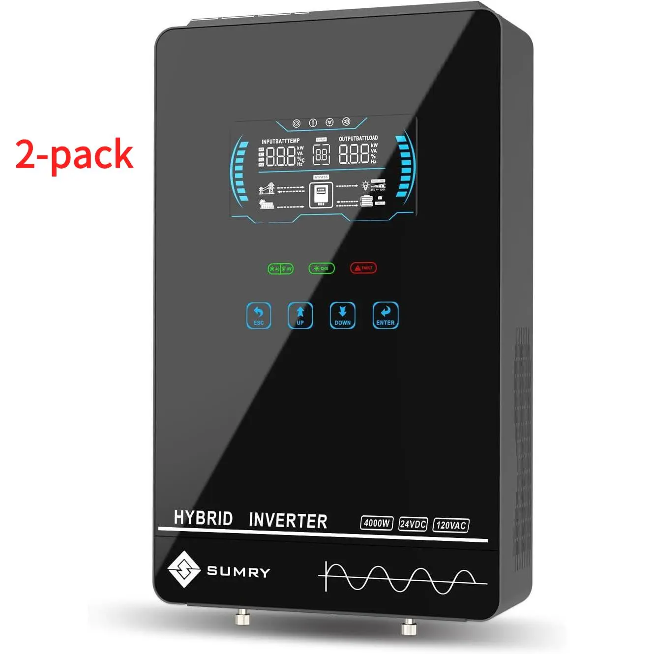 SUMRY Inversor Híbrido Off-Grid 4000W 24V, Onda Sinusoidal Pura, Cargador Solar MPPT 140A, 5600W, Pantalla LCD 6.25", Controlador Solar Inteligente, Entrada PV, Inversor de Energía Solar