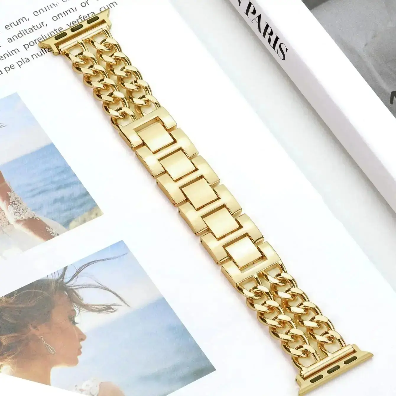 Double Row Chain Metal Watch Strap, Fashion Band for Apple Watch All Series Ultra SE 1-11