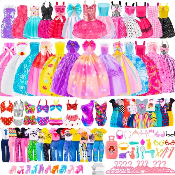 99 Pcs Doll Clothes and Accessories,3 Wedding Gowns 7 Fashion Dresses 2 Tops 2 Pants 2Bikini Swimsuits 15 Shoes for 11.5 inch Doll Christmas
