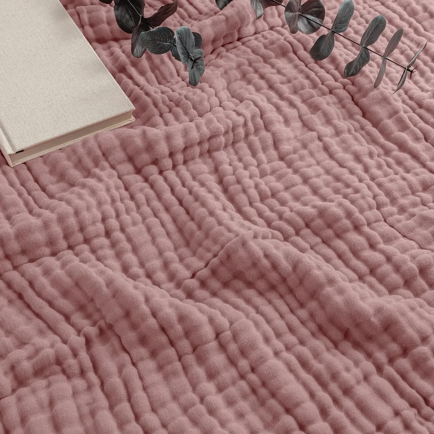 Muslin Blanket for Adults Queen 90" x 90" - 6 Layer Soft, Breathable & Lightweight Muslin Adult Blanket - Machine Washable & Designed in The US Bedding for All Seasons - Mauve