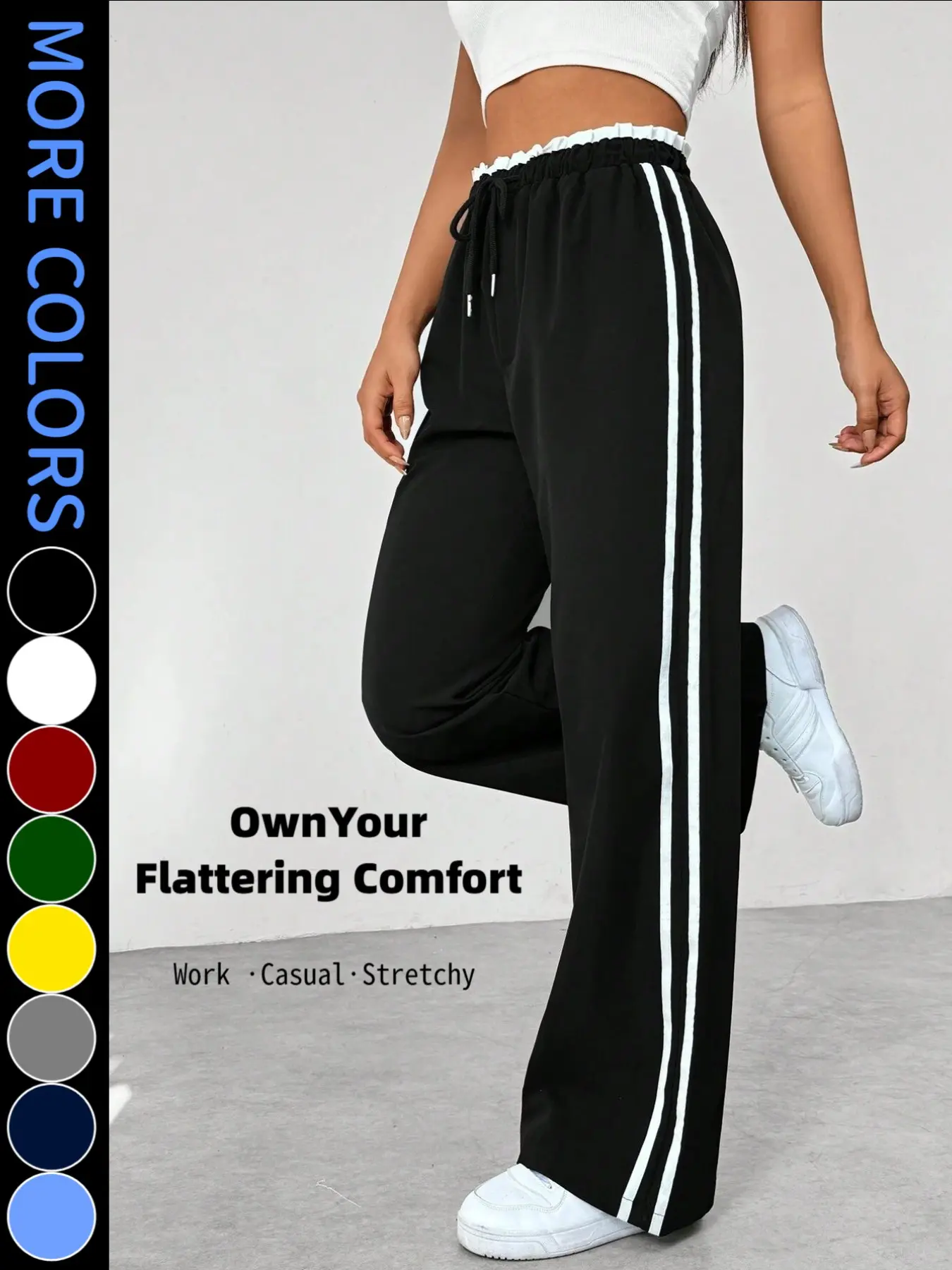 American Style Women's Casual Pants, Adjustable Drawstring, Straight Leg Loose Fit, Breathable Quick-Dry Fabric, Versatile and Comfortable