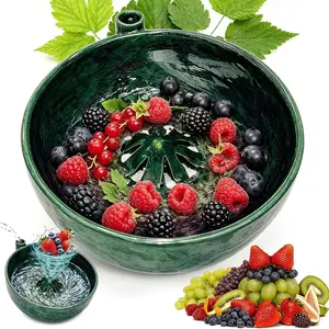 Perforated Ceramic Berry Bowl with Drain Holes, 360° Cleaning Fruit Vortex Filter with Center Conical Design, Rotating, Vortex Design, Rotating Filter with Center Conical Water Jet Cleaner, Suitable for Berries, Vegetables, etc.
