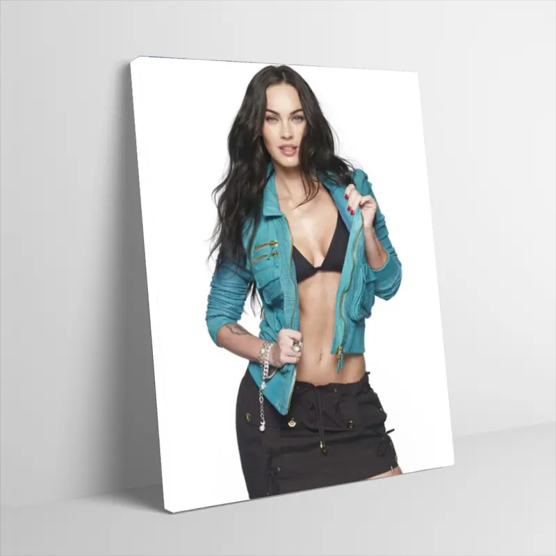 Megan Denim Fox Jacket Poster Canvas Wall Art Retro Y2K Style Portrait Photo Print Hollywood Actress Model Aesthetic Wall Decor for Bedroom Living Room Dorm Apartment Man Cave Unframed