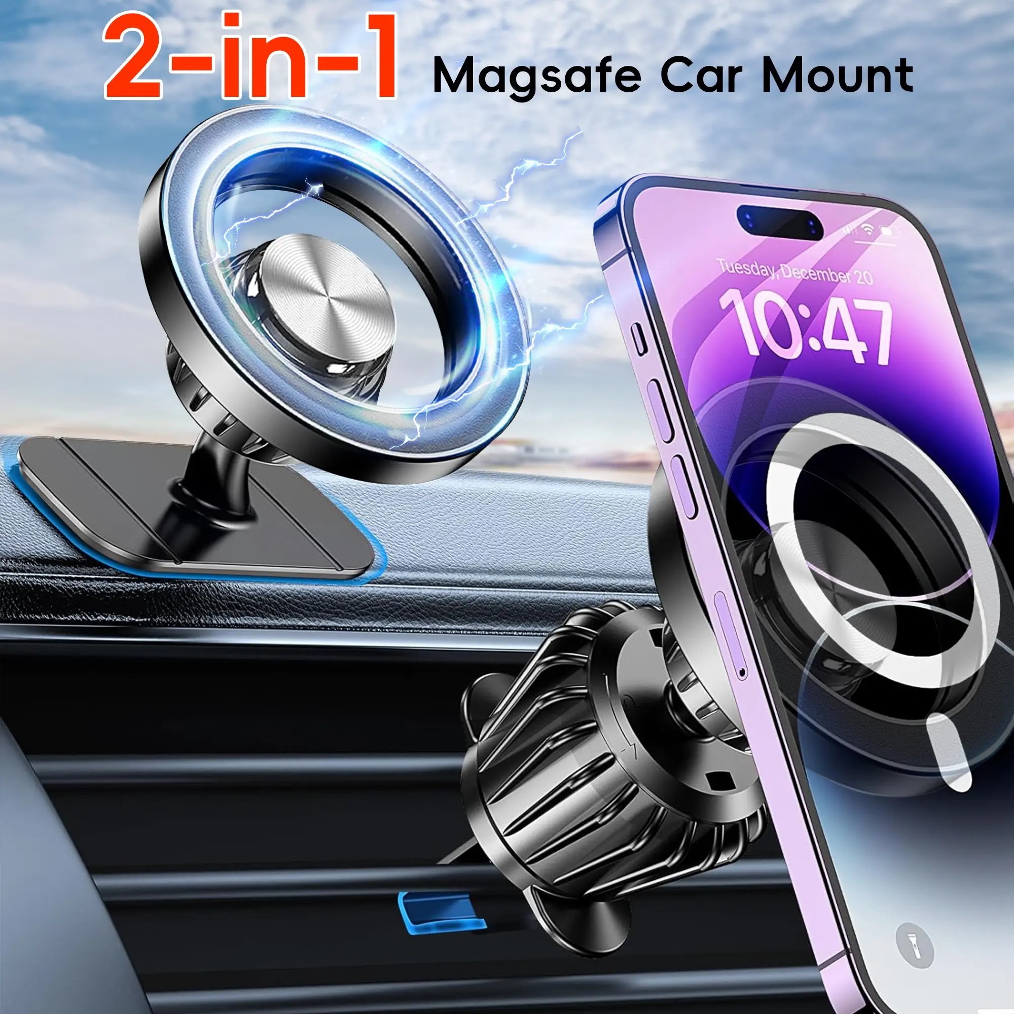 Magsafe Car Mount Holder, Magnetic Phone Stand for iPhone 16/15/14/13/12 Pro Plus Mini, Dashboard Ventilation Design, Phone Holders For Your Car