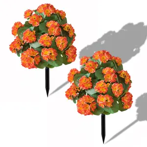 2 Pack Artificial Geranium Topiary Ball Bushes, UV Resistant Faux Evergreen Shrubs, Realistic Fake Flowers for Outdoor & Indoor Decor