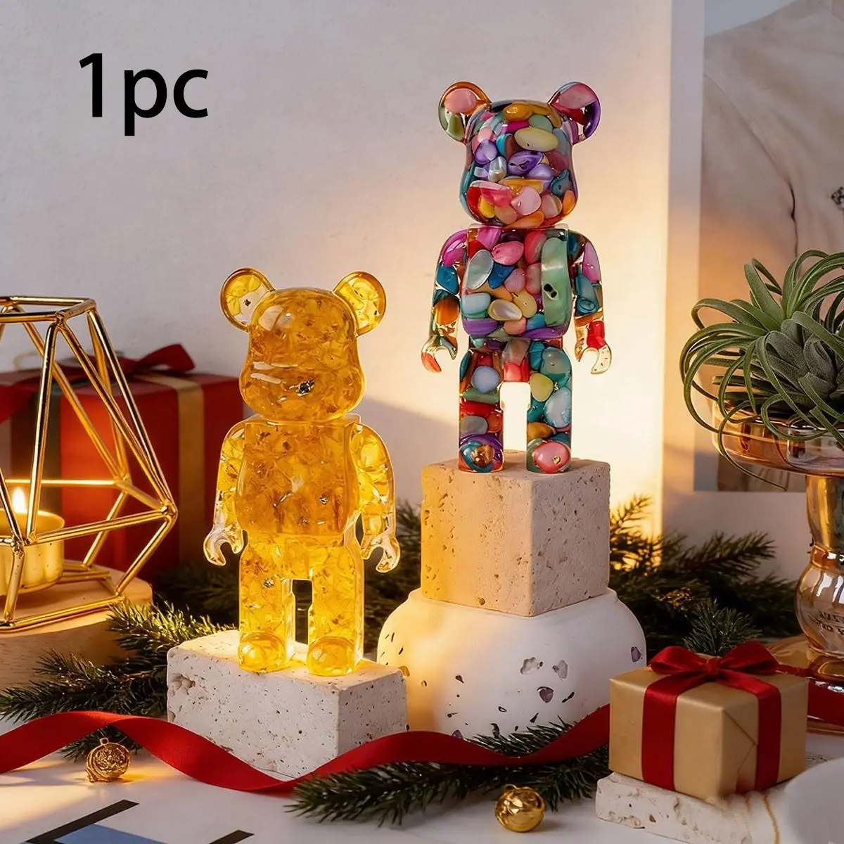 Handmade Crystal Resin Reiki Bear Figurine Statues, Energy Healing Spiritual Amulet, Feng Shui Decor for Home & Office, Ideal Christmas Gift