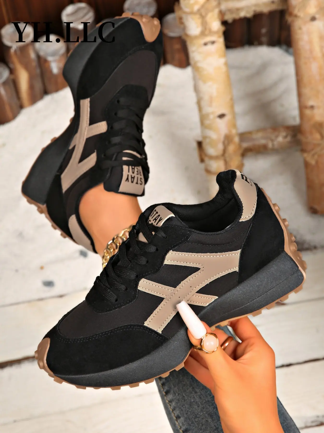 Women's Sport Shoes Spring Autumn, Elegant Fashion Casual Sneakers, Round Toe Low Top Lace-Up Thick Sole, Breathable Outdoor Shoes