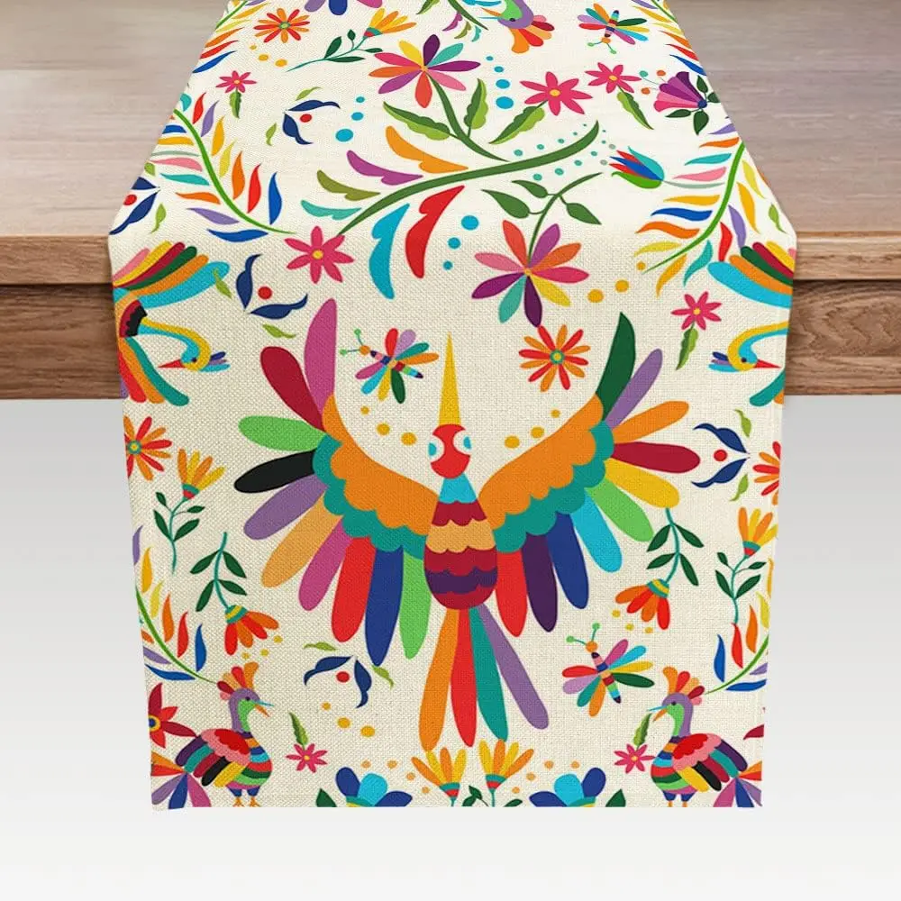 Mexican Table Runner, Cinco De Mayo Mexico Dia De Los Muertos  Floral Fiesta Holiday Kitchen Dining Table Decoration for  Party Decor 13 x 72 Inch