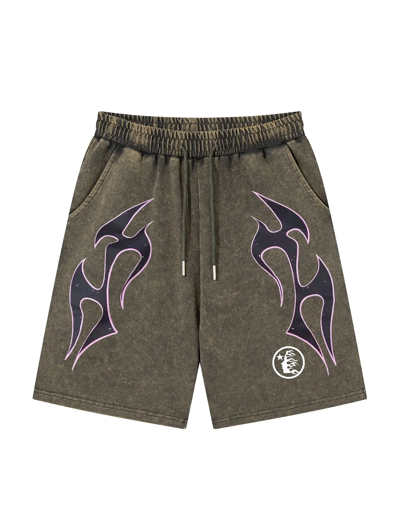 Men's Summer Trendy Graphic Loose Shorts, Vintage Dark Street Style, Tie-Dye Letters & Flame Stars, Casual Sportswear, New Fashion Design