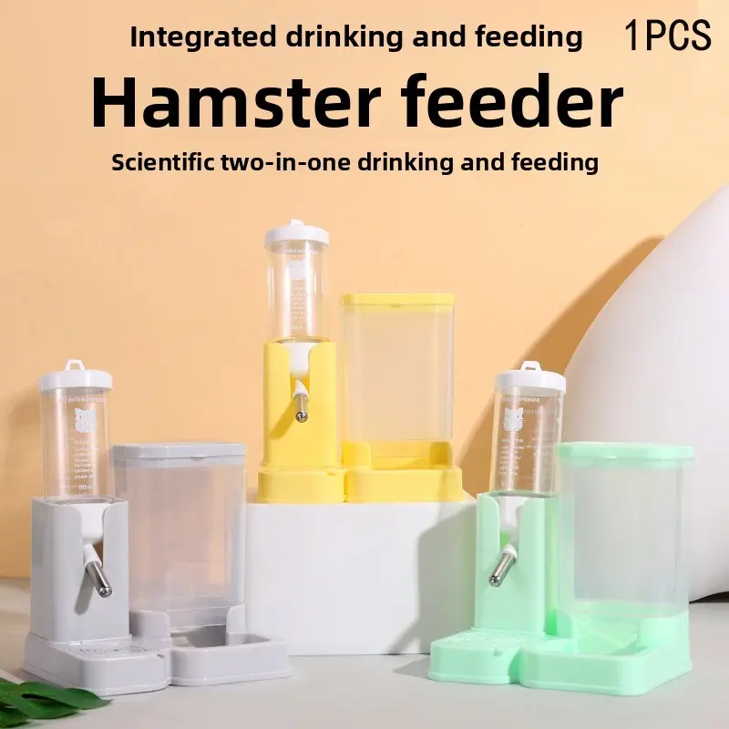 Hamster Two-In-One Leak-Proof Water Bottle Food Dish, Automatic Neater Feeder for Small Hamsters, Pet Supplies, Easy to Use, Durable Design