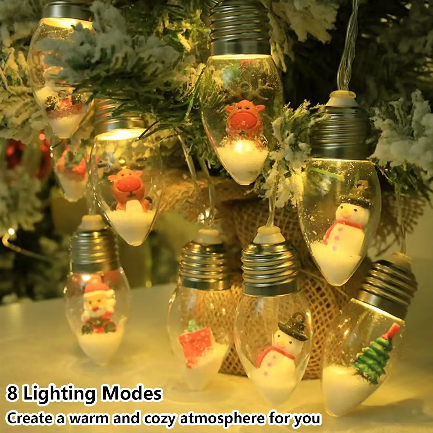 Christmas Lights Indoor 6.8Ft Christmas Snow Globe Lights 10 LED Fairy Lights Transparent with Remote Timer, Battery Powered String Lights Warm White String Lights Indoor for Bedroom Party Vintage Christmas Decor