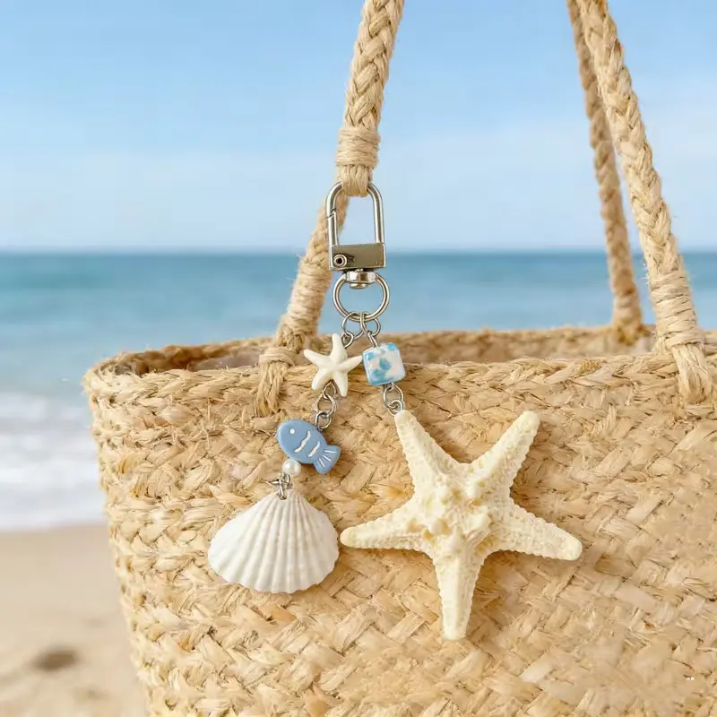 Oceanic Fish Keychain, Starfish Shell Design, Versatile Phone Accessory, Beach Bag Charm, Stylish and Practical Gift, Multifunctional Keychain, Keychain Charms