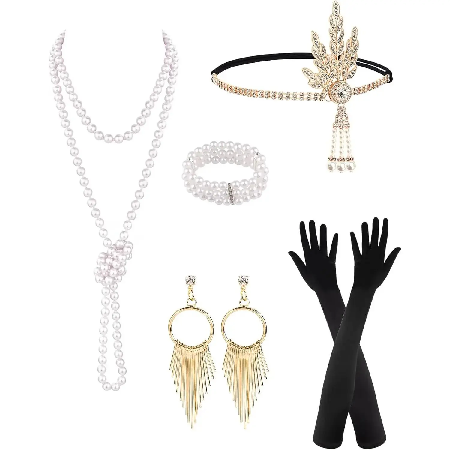 1920s Flapper Dress Accessories for Women, Roaring 20s Fashion Costume Jewelry Set