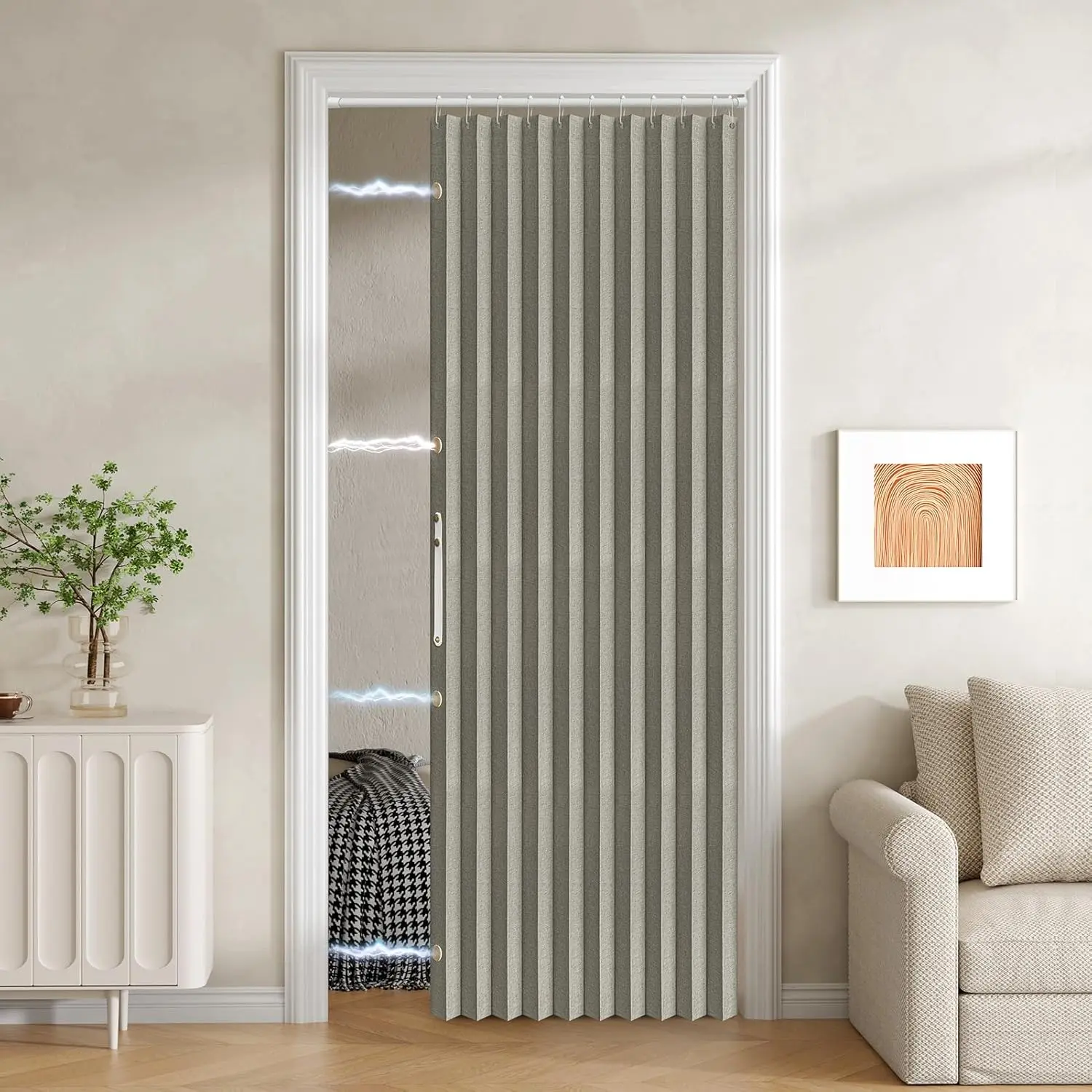 Jilron 100% Blackout Fabric Folding Door Curtain with Magnetic Closure - Accordion Style  Sliding Doors, Closets,Wardrobe and Temporary Door Solutions Doorway Curtains(W42 x L78, Grey 1 Panel) New model