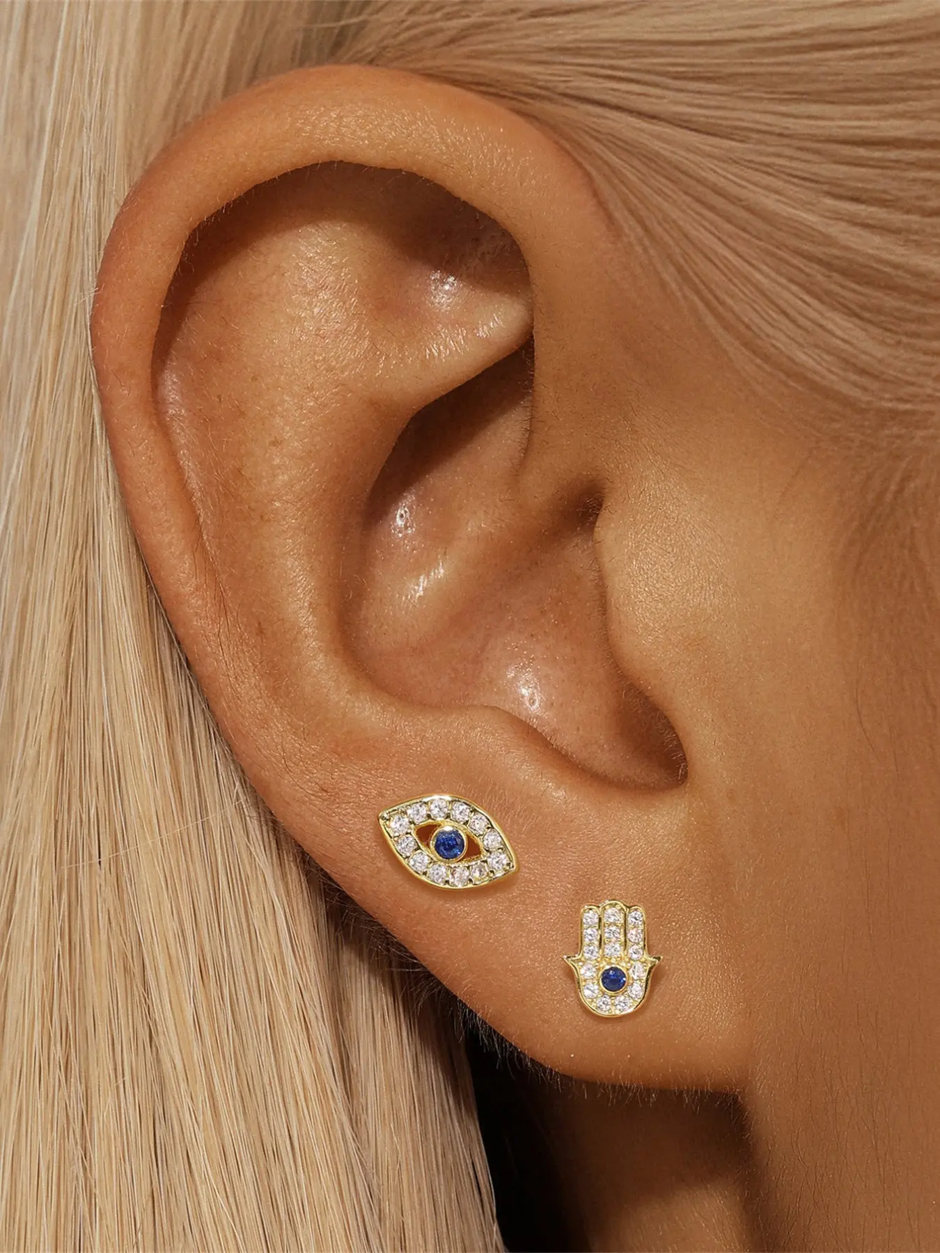 1Pair 925 Sterling Silver Classic Evil Eye Stud Earring Jewelry Hypoallergenic Cartilage Helix Tragus Lobe Piercing Suitable For Women For Daily, Dates, Vacation, Wedding, Party, Holiday Gift