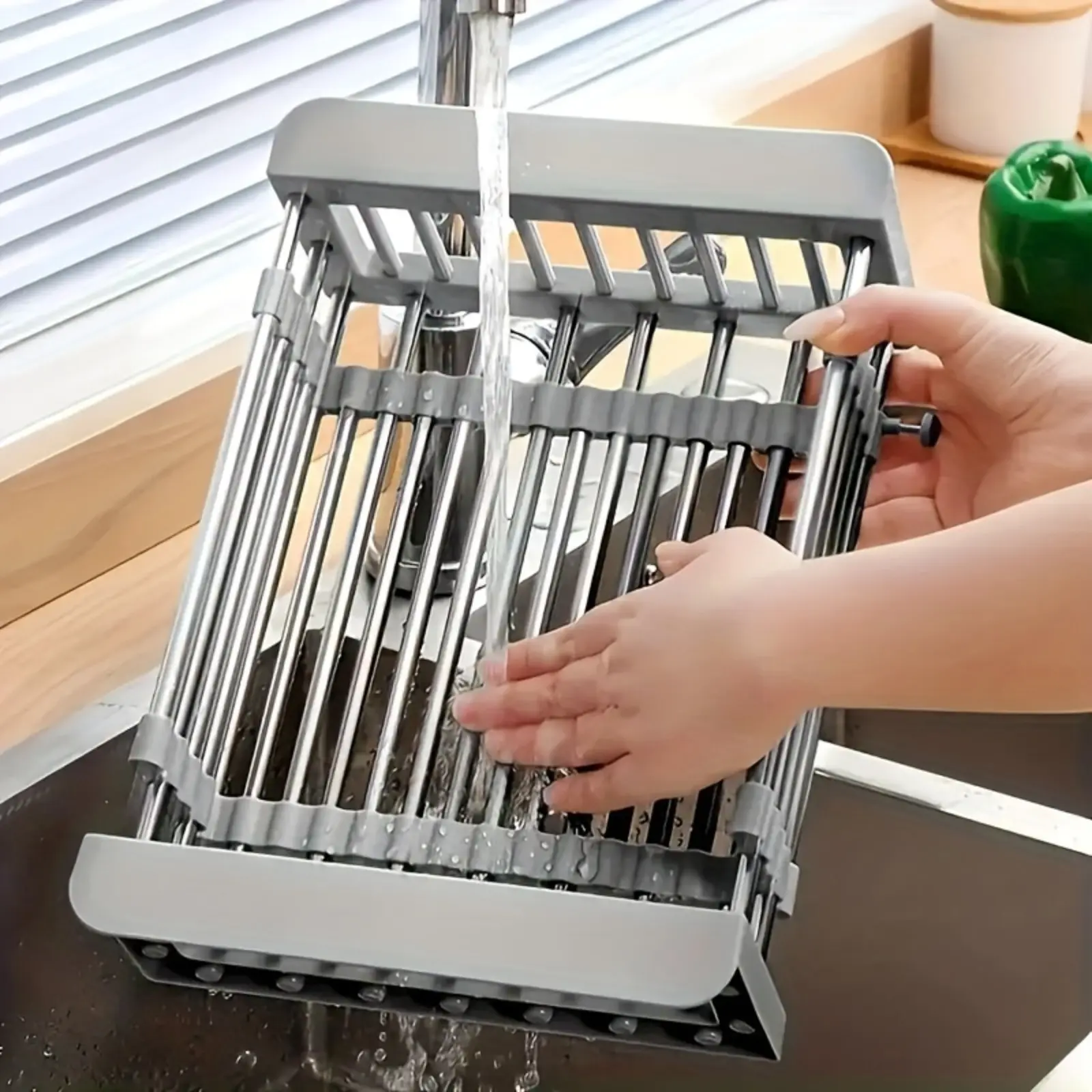 Expandable Stainless Steel Over The Sink Dish Rack Drainer Basket Collapsible Kitchen Organizer for Dishes, Cups, and Produce, Multi-Tiered Design for Efficient Washing and Drying, Dish Drying Rack